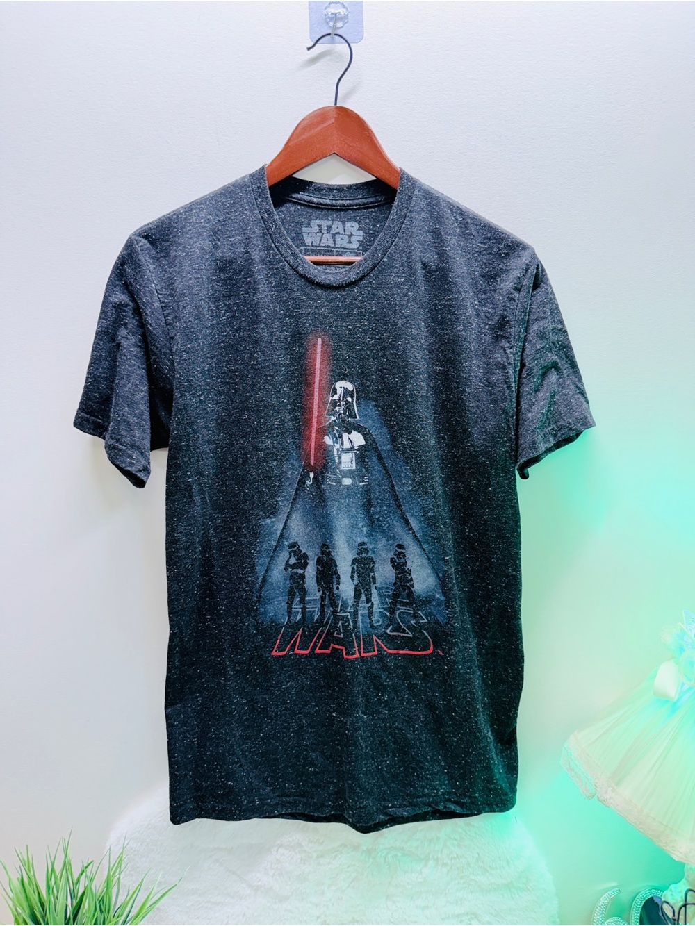 Star Wars Black Short Sleeve Graphic Tee with Red Lightsaber Accent 🔥